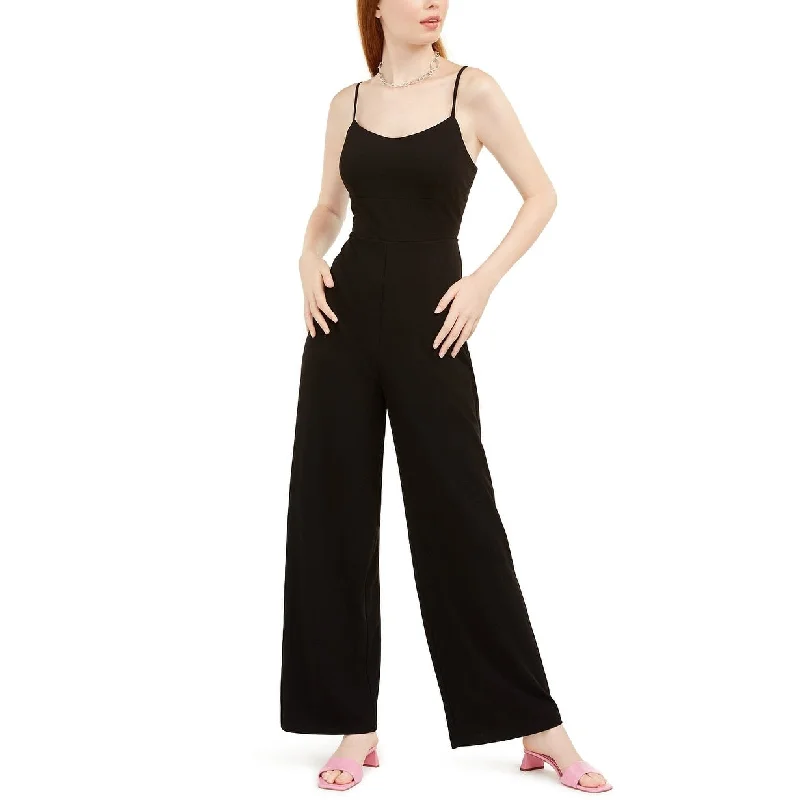 women's glam jumpsuitsTeeze Me Women's Juniors' Lace-Back Jumpsuit Black Size 5