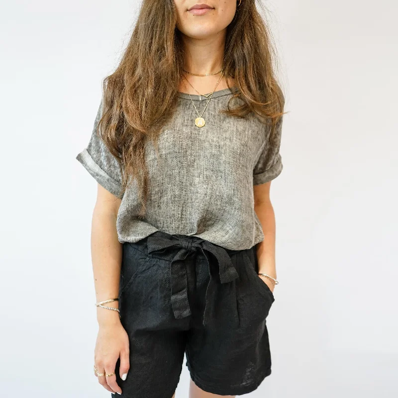 women's tops for statement-making outfitsLinen Woven Top (Pebble Grey)