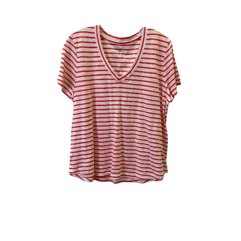 women's T-shirts for outdoor activitiesRed & White Top Short Sleeve Basic By Loft, Size: Xl