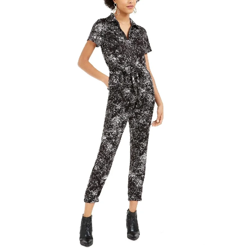 women's jumpsuits for stylish and functional fashionBar III Women's Splatter Print Utility Jumpsuit Black Size Medium