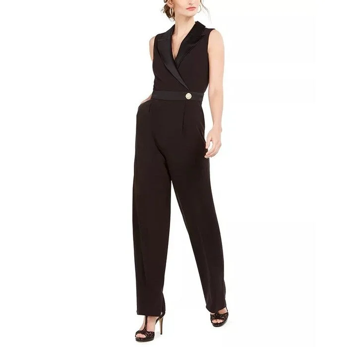 women's jumpsuits for easy dressingVince Camuto Women's Sleeveless Tuxedo Jumpsuit Black Size 4