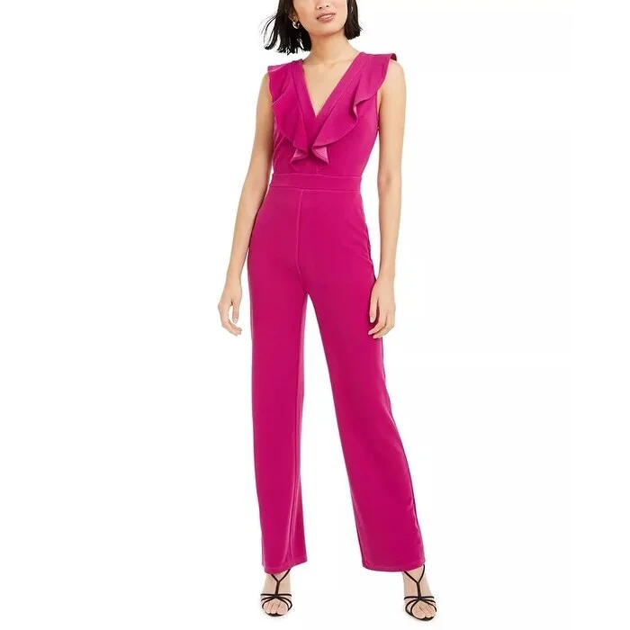 women's jumpsuits with rufflesBar III Women's Ruffled Jumpsuit Pink Size 10