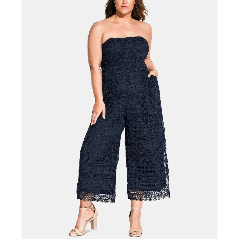 women's jumpsuits for gym sessionsCity Chic Women's Crochet Strapless Jumpsuit Size Dark Blue Size PS - 16