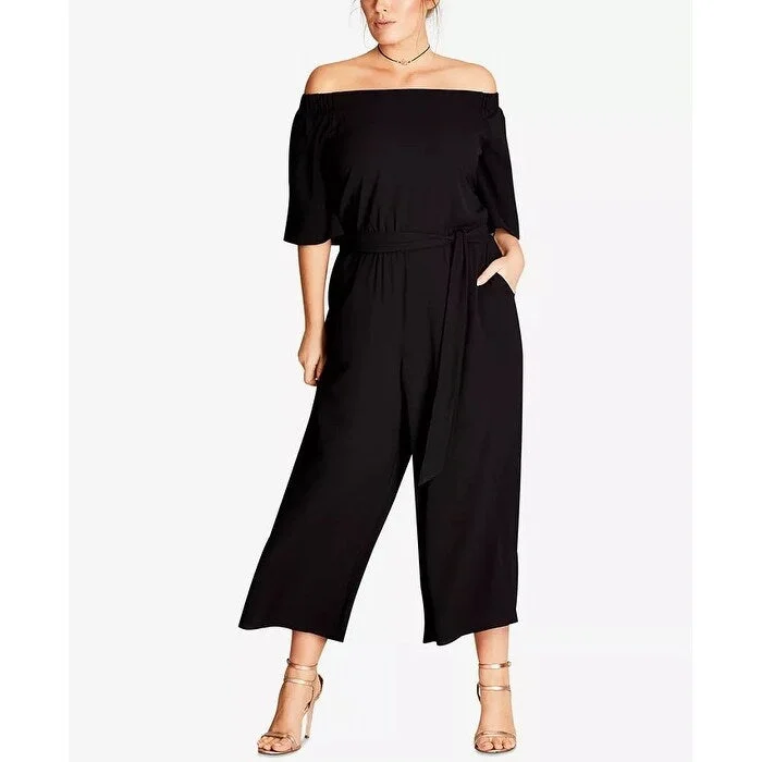 women's jumpsuits for wrinkle-resistant materialsCity Chic Women's Plus Off The Shoulder Jumpsuit Black Size Petite Small