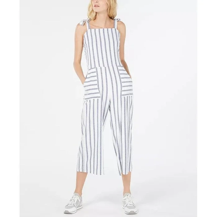 women's jumpsuits with bow tiesMonteau Women's Striped Cropped Jumpsuit White Size Petite Large - Petite Large