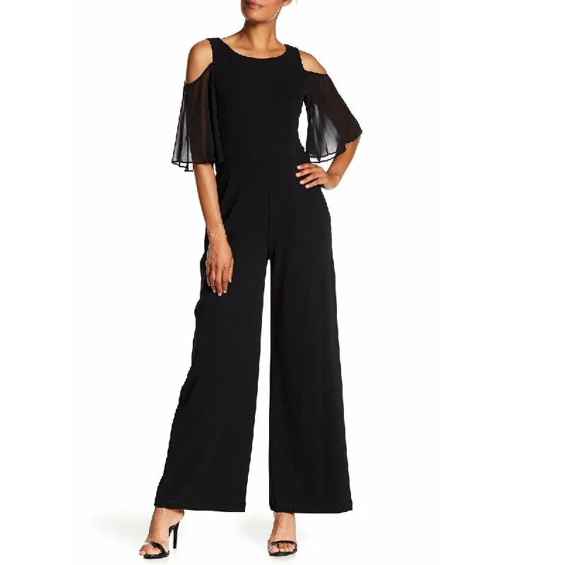 women's jumpsuits for apple-shaped bodiesConnected Apparel Women's Jumpsuit Cold-Shoulder Chiffon Black Size 16