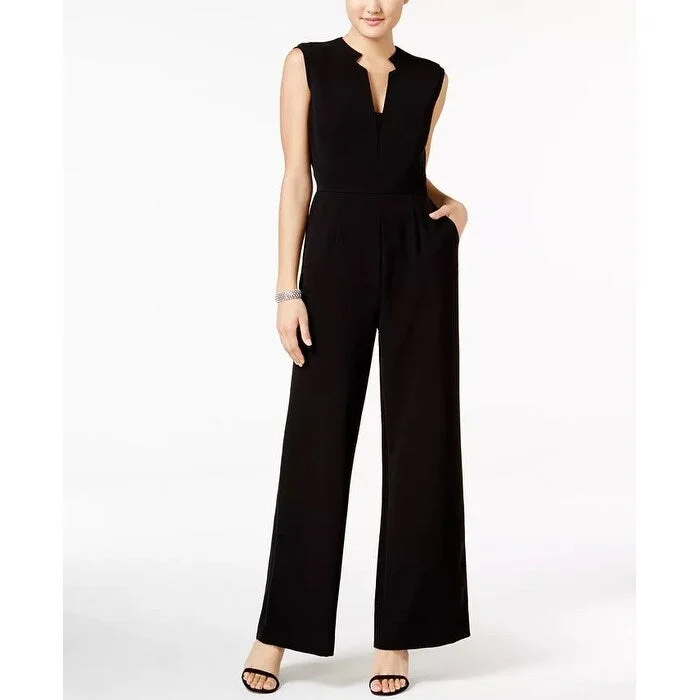 women's glam jumpsuitsTahari ASL Women's Sleeveless Crepe Wide-Leg Jumpsuit Black Size 6