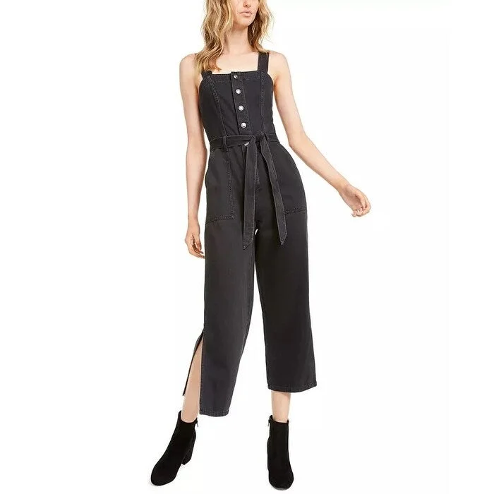 women's jumpsuits made of satinOat Women's Black Volcano Side-Slit Jumpsuit Black Size 10