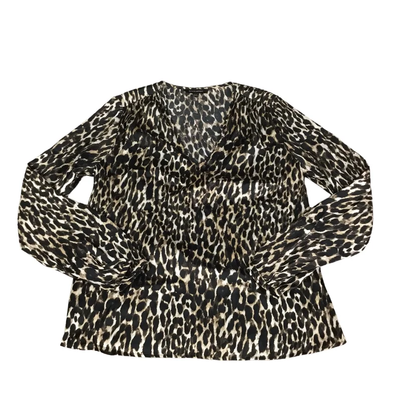 women's long sleeve tops with lace-up backsTop Long Sleeve By Banana Republic In Animal Print, Size: Xs