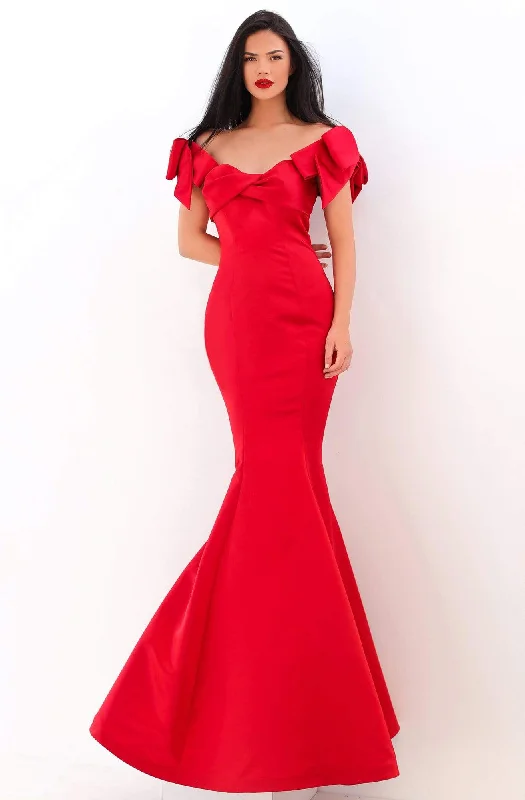 women's bespoke dressesTarik Ediz - Off Shoulder Bow Accented Sleeves Evening Gown 50744