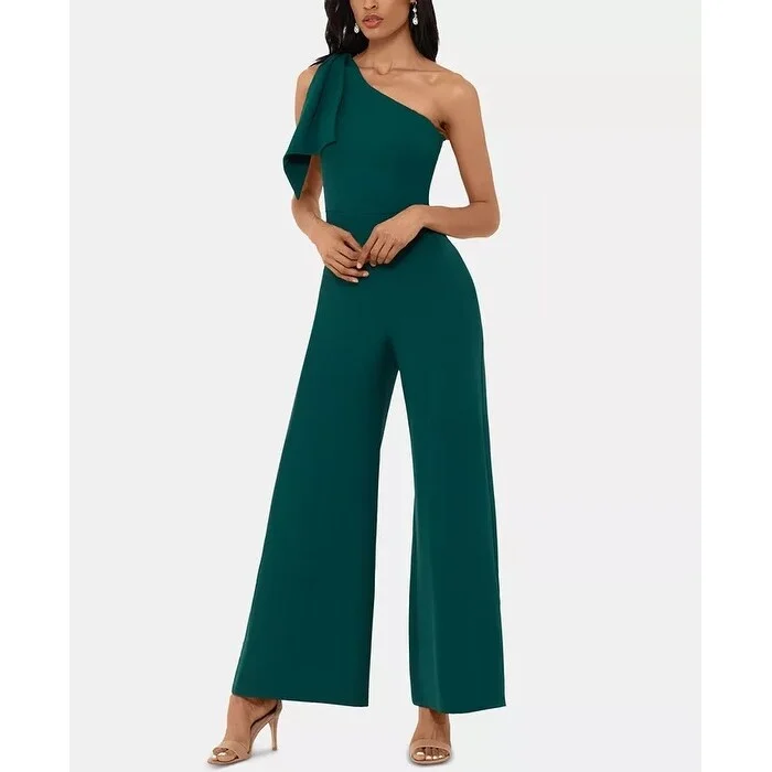 women's loose-fit jumpsuitsBetsy & Adam Women's One Shoulder Bow Jumpsuit Green Size 8