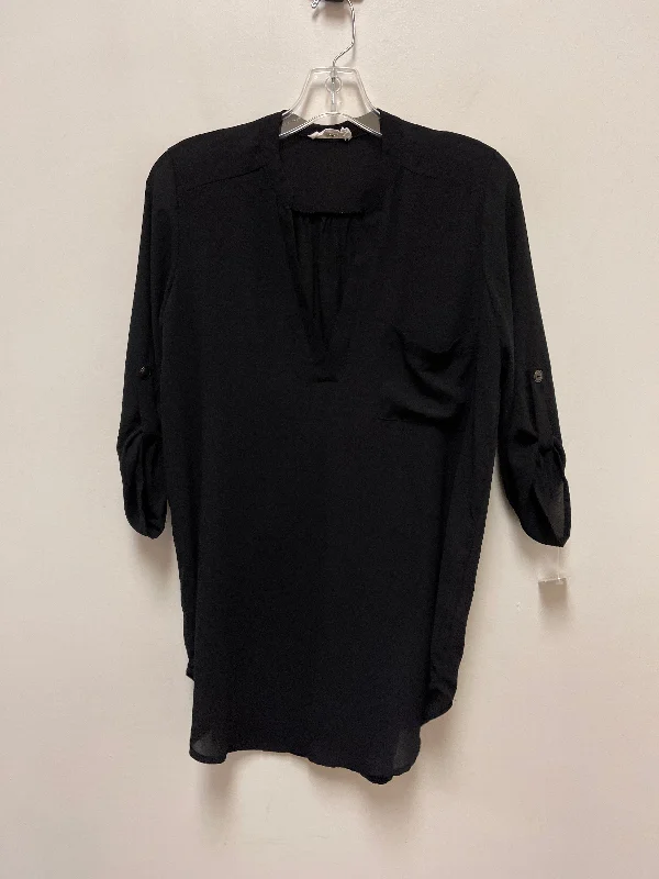 women's long sleeve tops with distressed finishesTop Long Sleeve By Lush In Black, Size: S