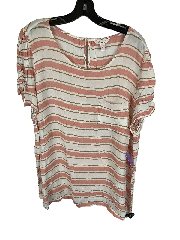 women's T-shirts with off-the-shoulder necksStriped Pattern Top Short Sleeve Lc Lauren Conrad, Size 2x