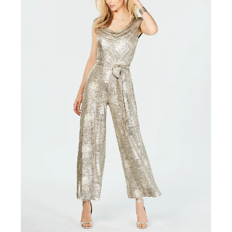 women's jumpsuits for lightweight designsConnected Women's Metallic Cowlneck Jumpsuit Brown Size 14