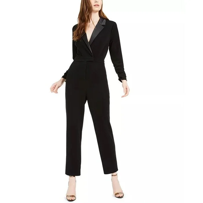 women's jumpsuits for effortless eleganceBar III Women's Tuxedo Jumpsuit Black Size 10