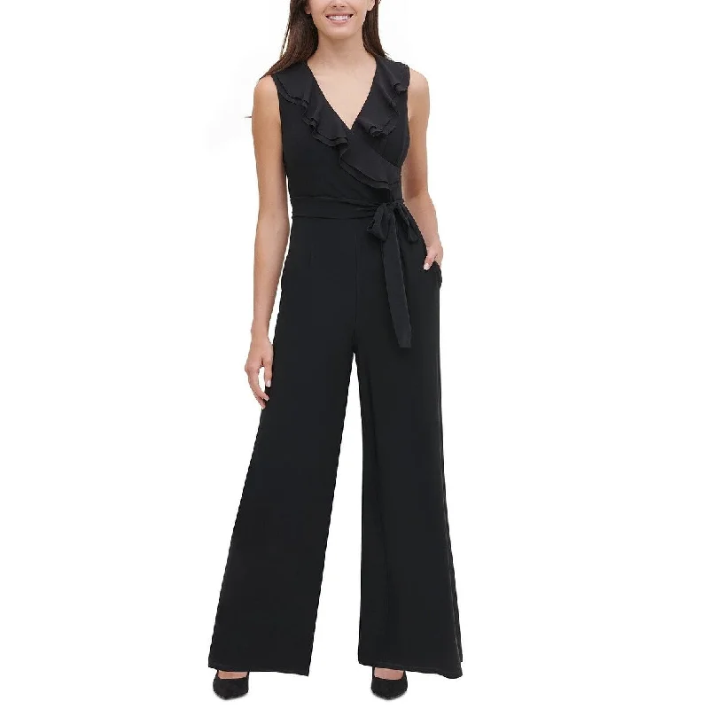 women's jumpsuits with neon colorsTommy Hilfiger Women's Ruffled Wide-Leg Jumpsuit Black Size 16