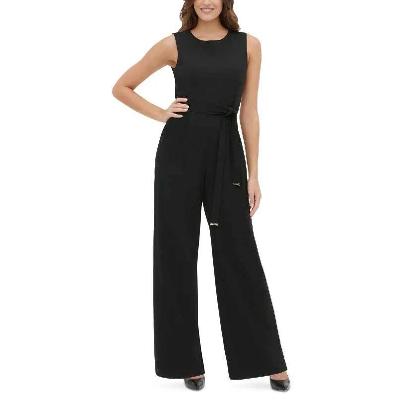 women's jumpsuits for winterTommy Hilfiger Women's Crepe Belted Jumpsuit Black Size 8