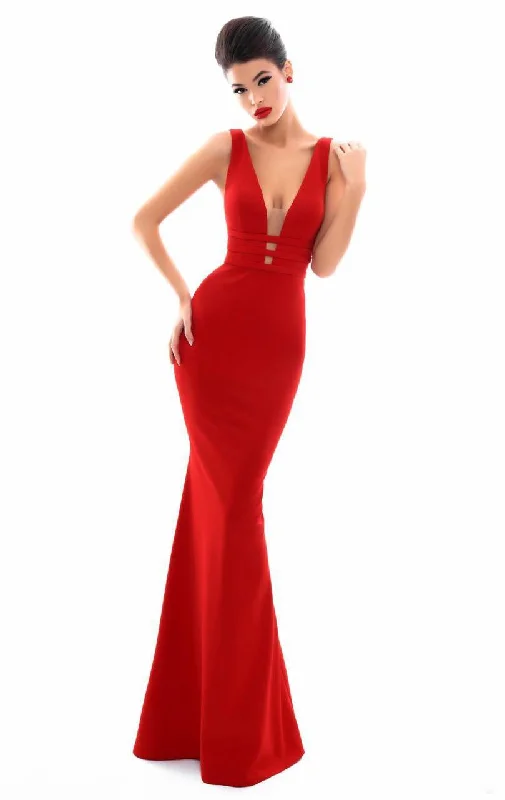 women's made-to-order dressesTarik Ediz - Plunging V Neck Mermaid Evening Dress 50336