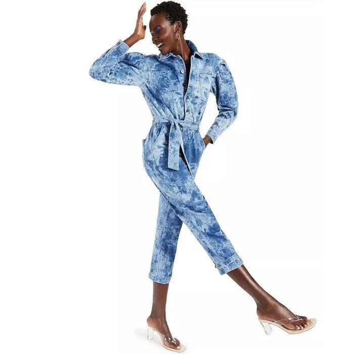 women's jumpsuits made of satinINC International Concepts Women's Tie-Waist Denim Jumpsuit Blue Size 4