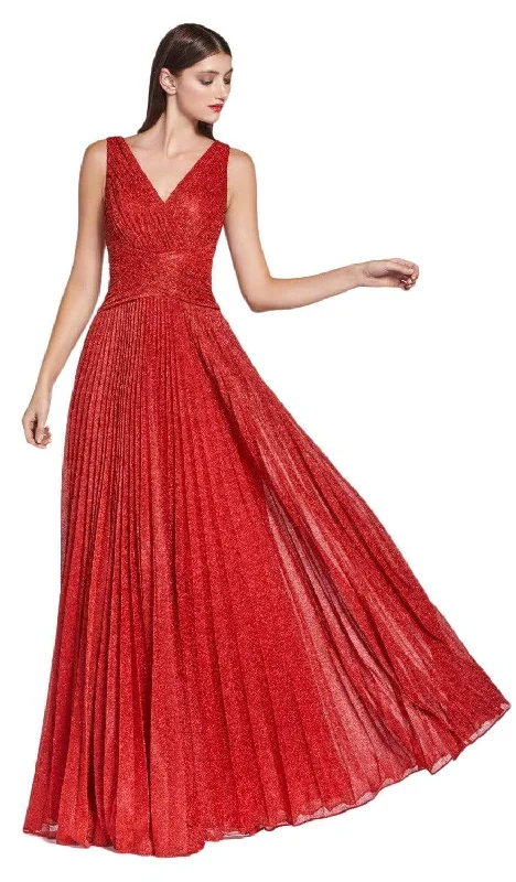 women's midi dressesCinderella Divine - CJ530 Long Pleated Metallic Evening Dress