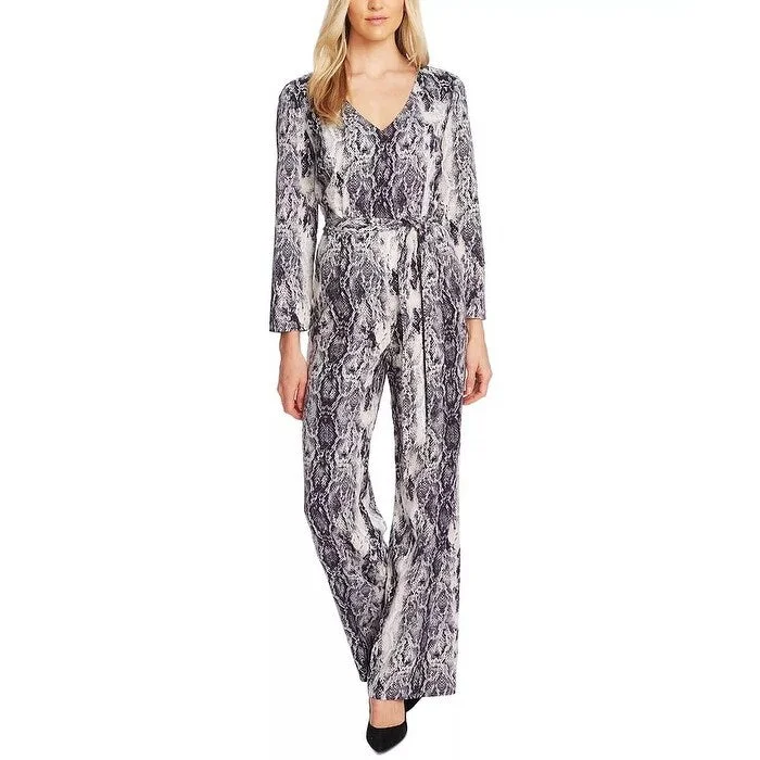 women's ankle-length jumpsuitsVince Camuto Women's Snakeskin Print Belted Jumpsuit Gray Size 14