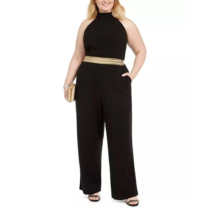 women's jumpsuits for dancingTeeze Me Women's Trendy Banded Waist Halter Jumpsuit Black Size 24