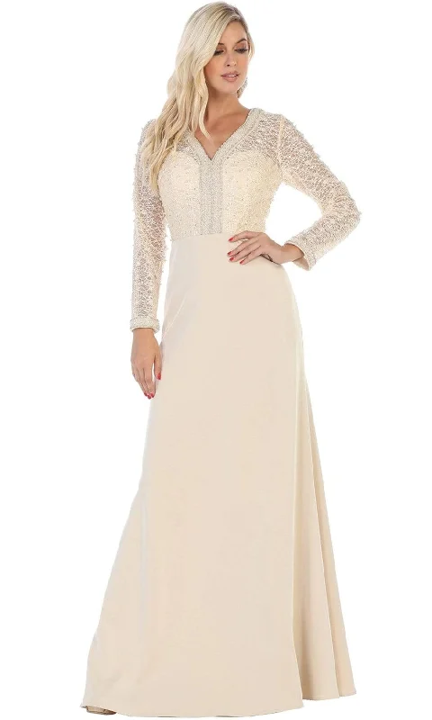 women's apple-shaped body dressesMay Queen - RQ7692SC Embellished V-Neck Evening Gown