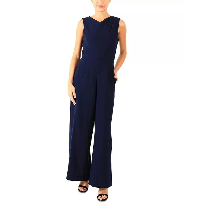 women's jumpsuits for bohemian chicDonna Ricco Women's Sleeveless Crepe Jumpsuit Blue Navy Size 12