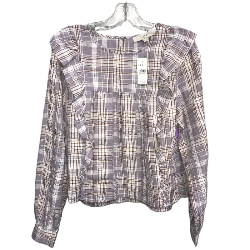 women's long sleeve tops with lace detailsTop Long Sleeve By Loft In Plaid Pattern, Size: M