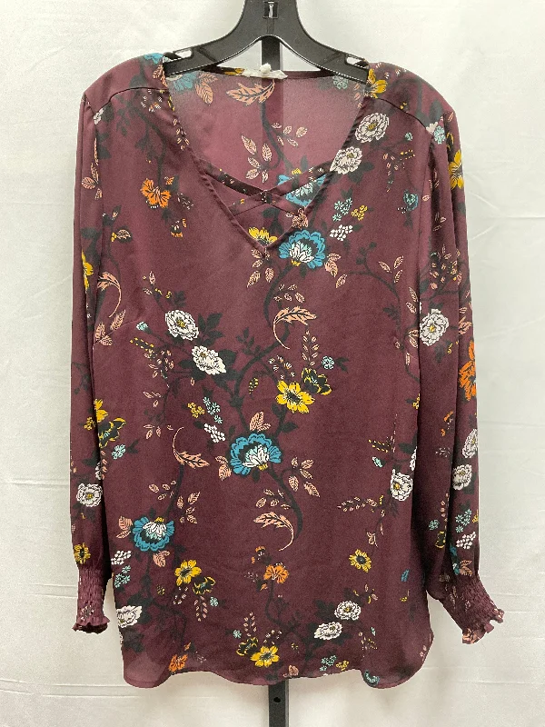 stylish women's long sleeve topsTop Long Sleeve By Maurices In Floral Print, Size: Xl