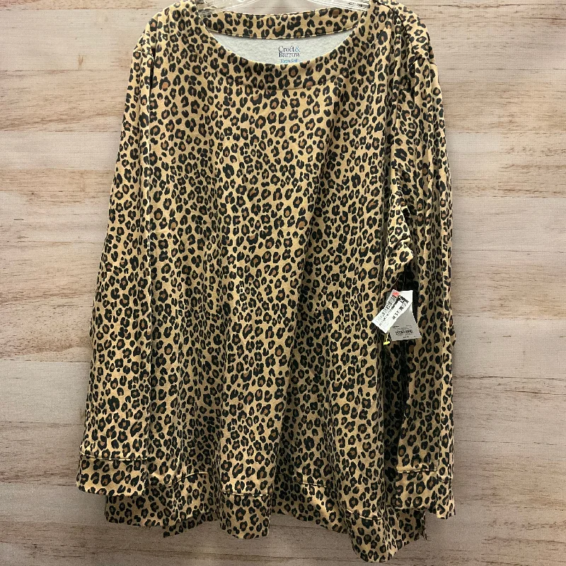 women's long sleeve tops made of cottonTop Long Sleeve By Croft And Barrow In Animal Print, Size: 4x