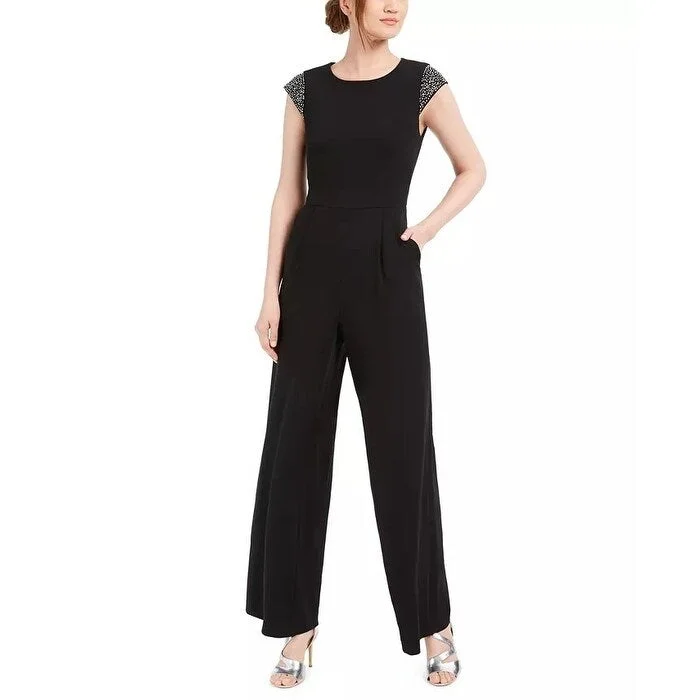 women's retro jumpsuitsCalvin Klein Women's Beaded-Shoulder Jumpsuit Black Size 4