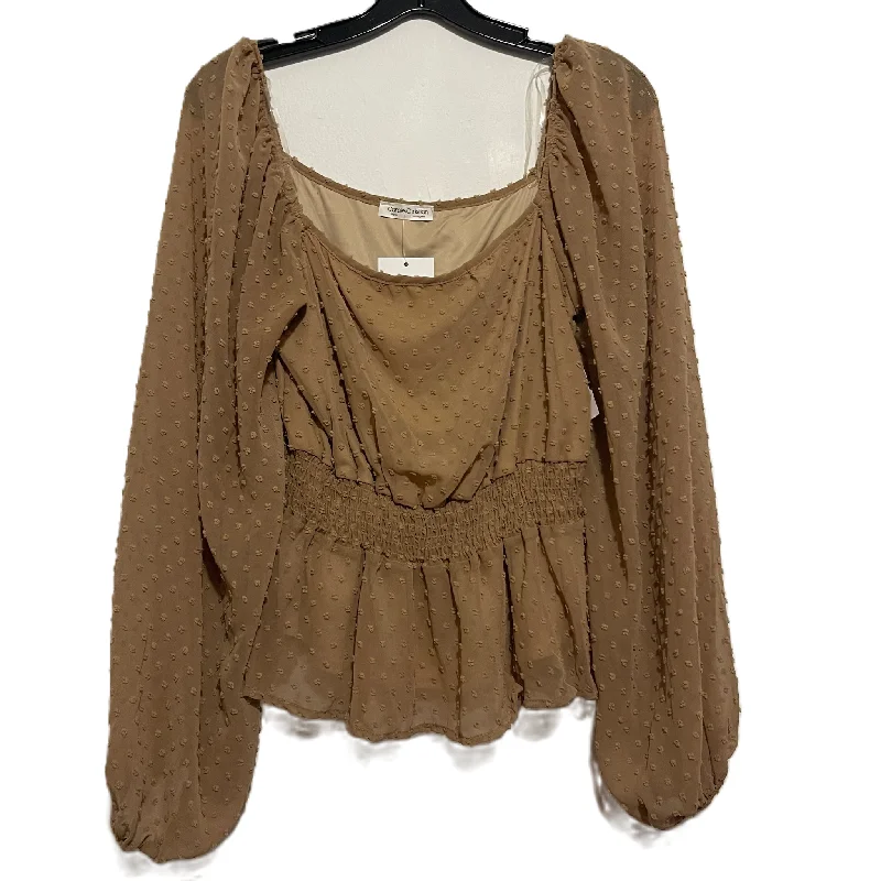 women's long sleeve tops with fitted designsTop Long Sleeve By Clothes Mentor In Brown, Size: L