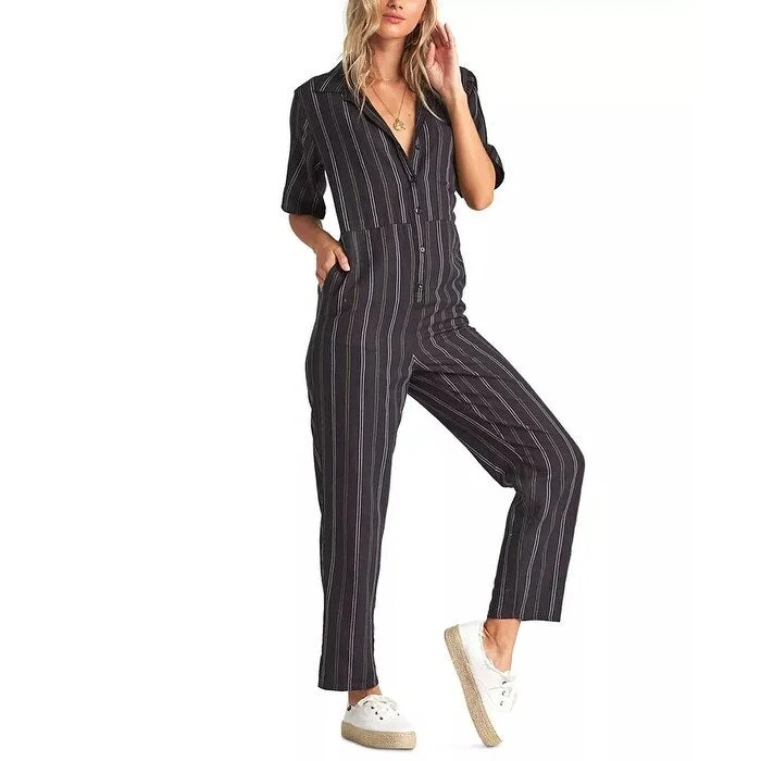 women's jumpsuits for pear-shaped bodiesBillabong Women's Hit The Highway Straight Leg Jumpsuit Black Charcoal Size X-Small