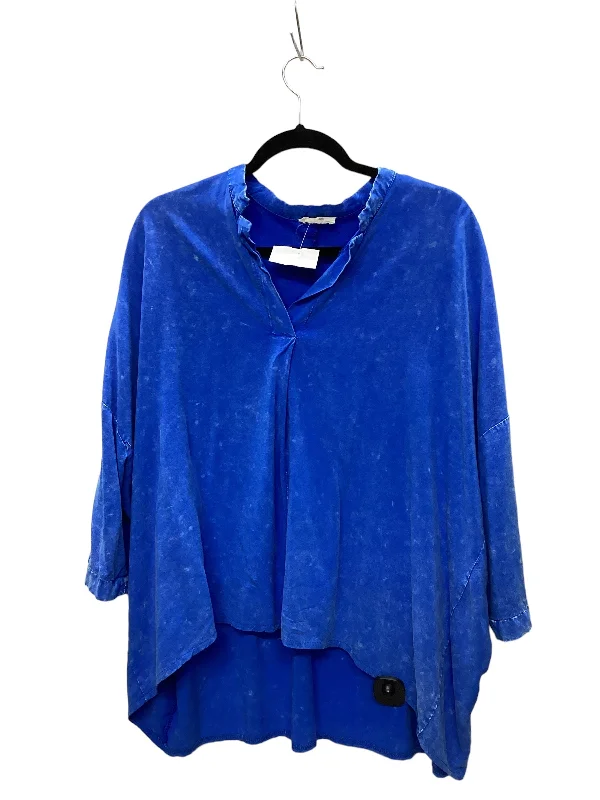 women's long sleeve tops with short torso lengthsTop Long Sleeve By Easel In Blue, Size: S