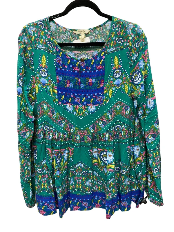 women's long sleeve tops with loose fitsTop Long Sleeve By Matilda Jane In Green, Size: M