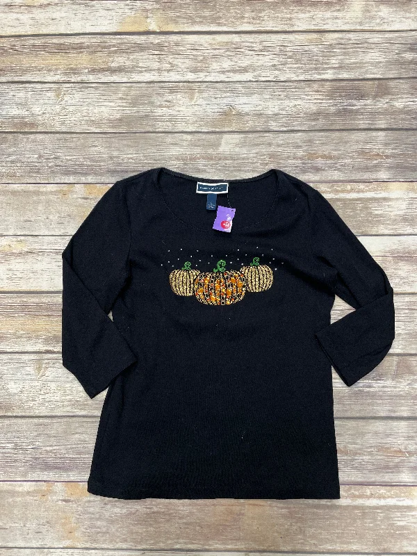 women's long sleeve tops with high-low hemlinesTop Long Sleeve By Karen Scott In Black, Size: S