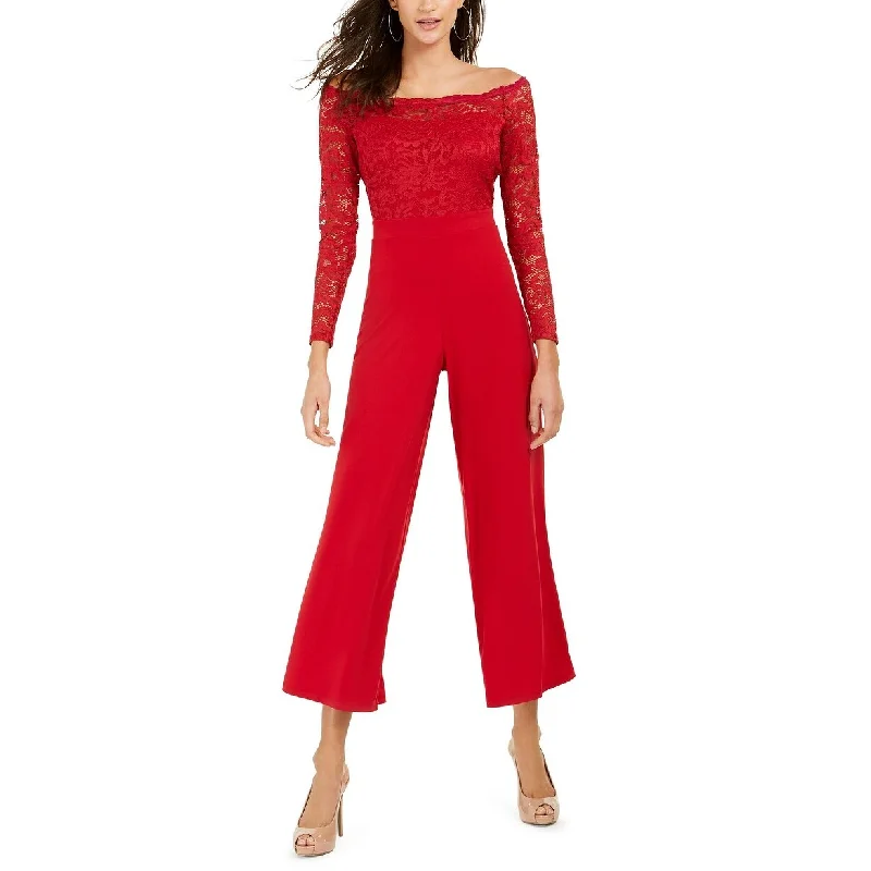 women's jumpsuits with checkered designsThalia Sodi Women's Off-The-Shoulder Lace Jumpsuit Bright Red Size L