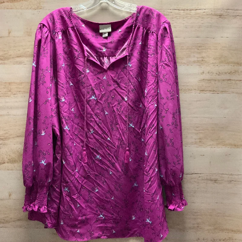 women's long sleeve tops with polka dotsTop Long Sleeve By Ava & Viv In Purple, Size: 3x