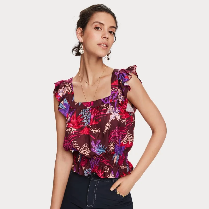 women's tops for mixing and matching with different bottomsPrinted Ruffle Top