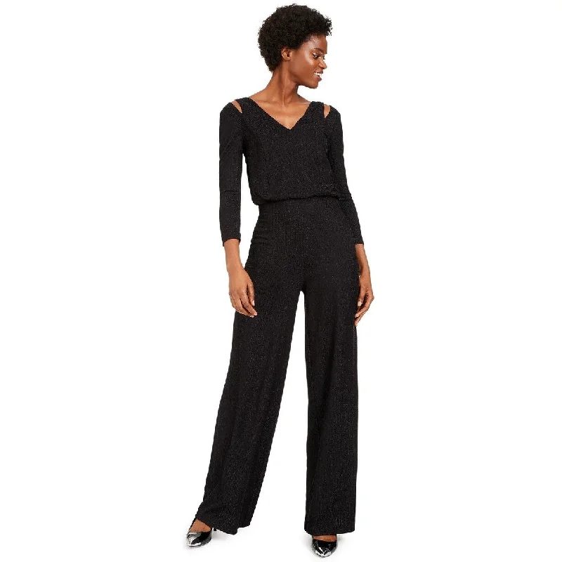 women's cozy jumpsuitsCalvin Klein Women's V Neck Split Shoulder Jumpsuit Black Size 10