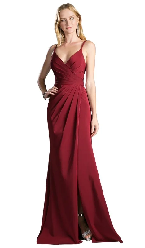 women's lightweight dressesCinderella Divine - KC1850SC Ruched V-Neck Sheath Evening Gown - 1 pc Red in size 18 Available