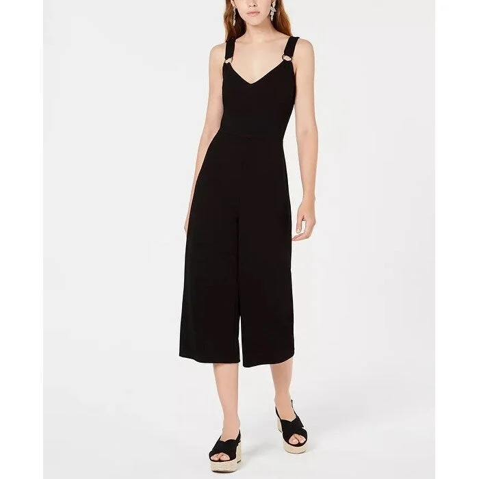 women's jumpsuits with flutter sleevesBar III Women's Cropped O-Ring Jumpsuit Black Size 2