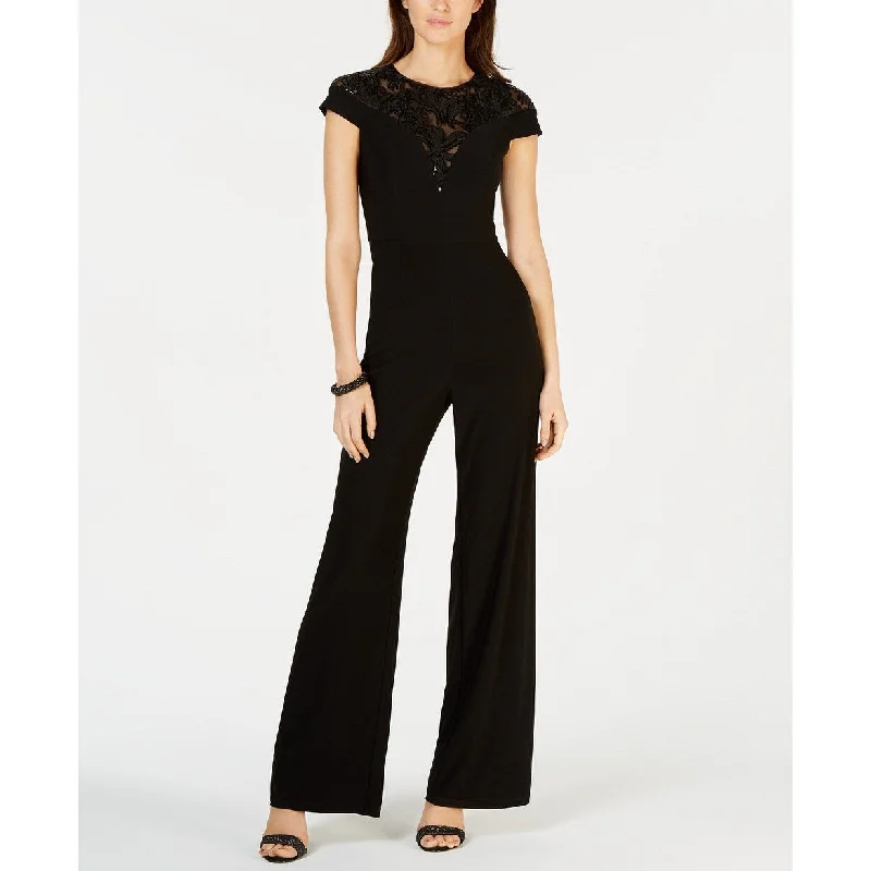 women's jumpsuits for summerAdrianna Papell Women's Embroidered Illusion Jumpsuit Black Size 6