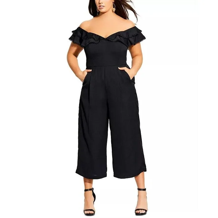 women's jumpsuits for cozy daysCity Chic Women's Plus Renata Off The Shoulder Jumpsuit Black Size Petite Small - Petite Small