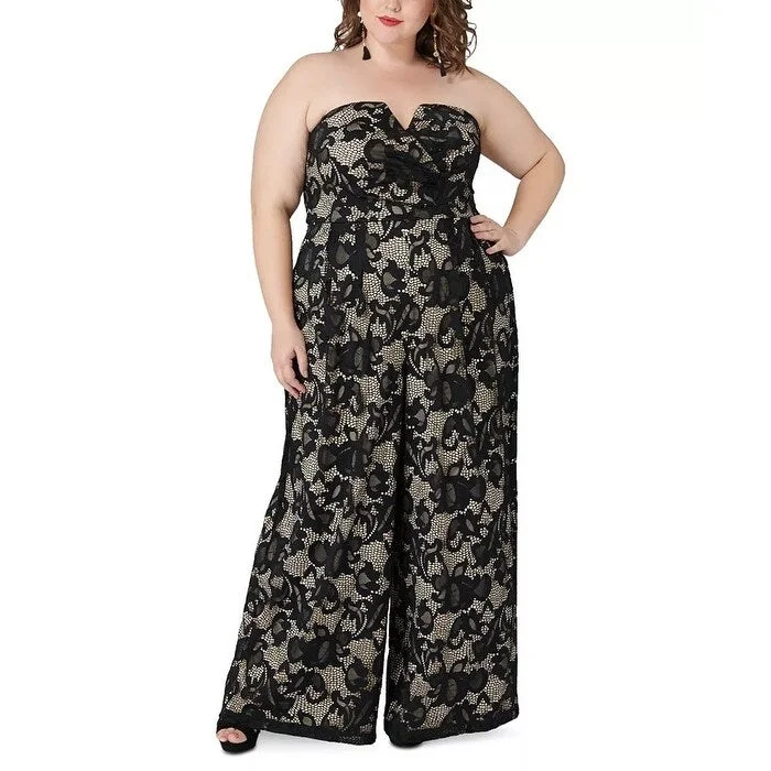 women's jumpsuits with short sleevesMaree Pour Toi Women's Plus Size Magic Lace Jumpsuit Black Size 14