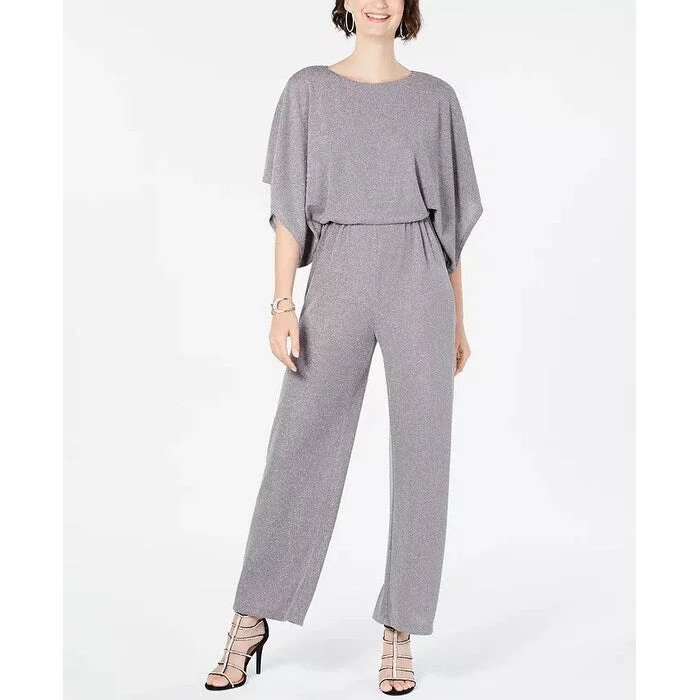 women's jumpsuits with self-ties at the waistJessica Howard Women's Blouson Jumpsuit Silver Size 14