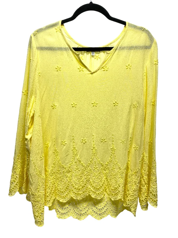 elegant women's long sleeve topsTop Long Sleeve By Chenault In Yellow, Size: L