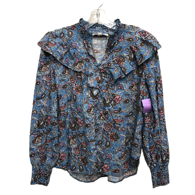 women's long sleeve tops with pocketsTop Long Sleeve By Loft In Paisley Print, Size: M