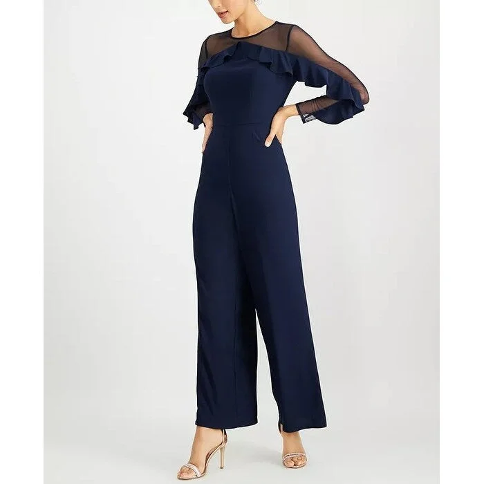 women's jumpsuits for partiesR & M Richards Women's Illusion Ruffle Jumpsuit Navy Size 12 Petite - 12 Petite